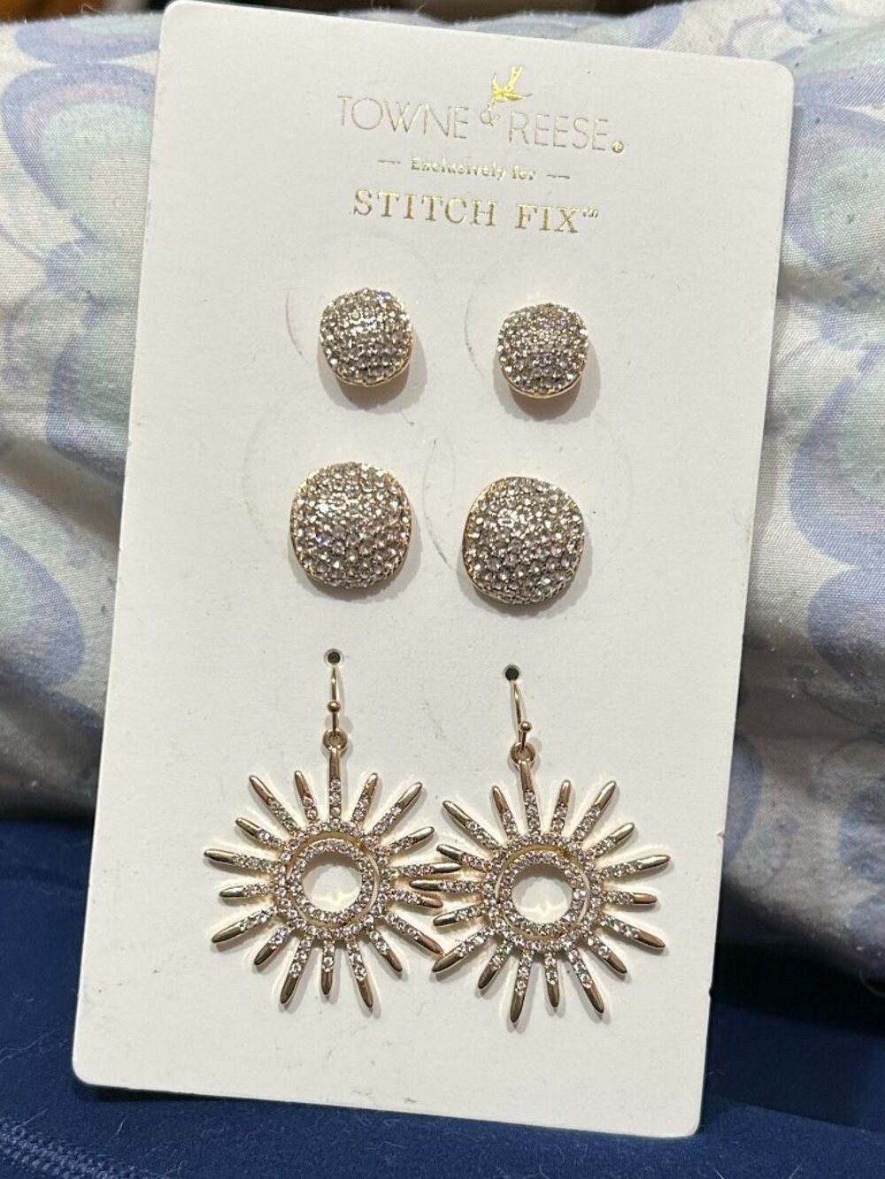 Towne & Reese Stitch Fix Gold Crystal Sunburst Earring Set NWT